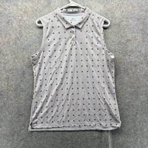 Nike Dri-FIT Polo Shirt Women Large Gray Polka Dot Sleeveless Golf 930381-027